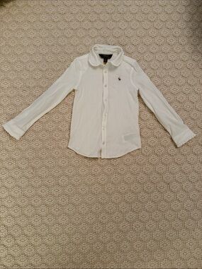 NBW Ralph Lauren Girls' White Long-Sleeve Polo Button-Down Shirt